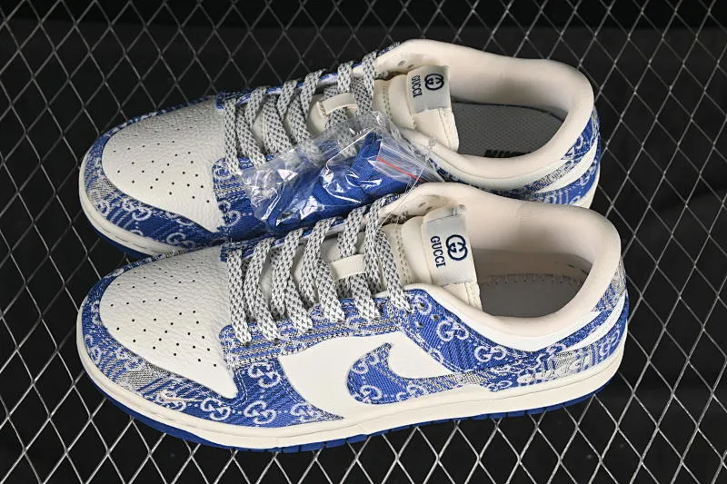 All categories Nk SB Dunk Series Nk SB Dunk Low High-end customized low-top sneakers Nike SB Dunk Low Gucci co-branded Gray and blue denim Anniversary high-end customized low-top casual sneakers SC9207-419